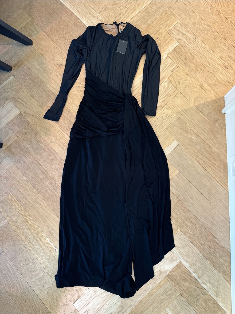 JLUXLABEL Black Long-Sleeve Ruched Maxi Dress